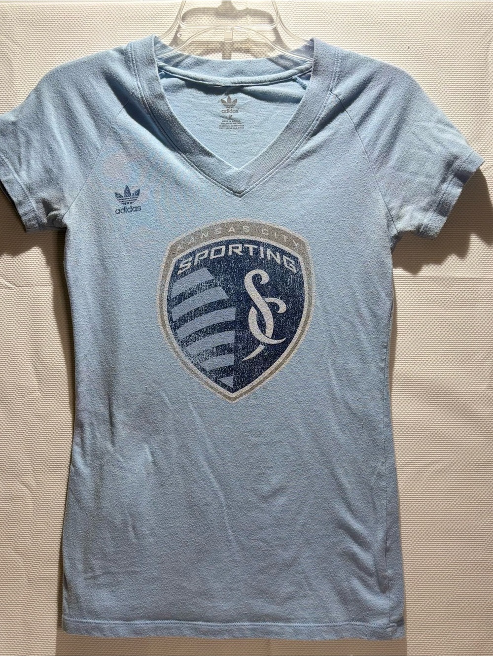 adidas Light Blue Sporting KC V-Neck Short Sleeve Tee